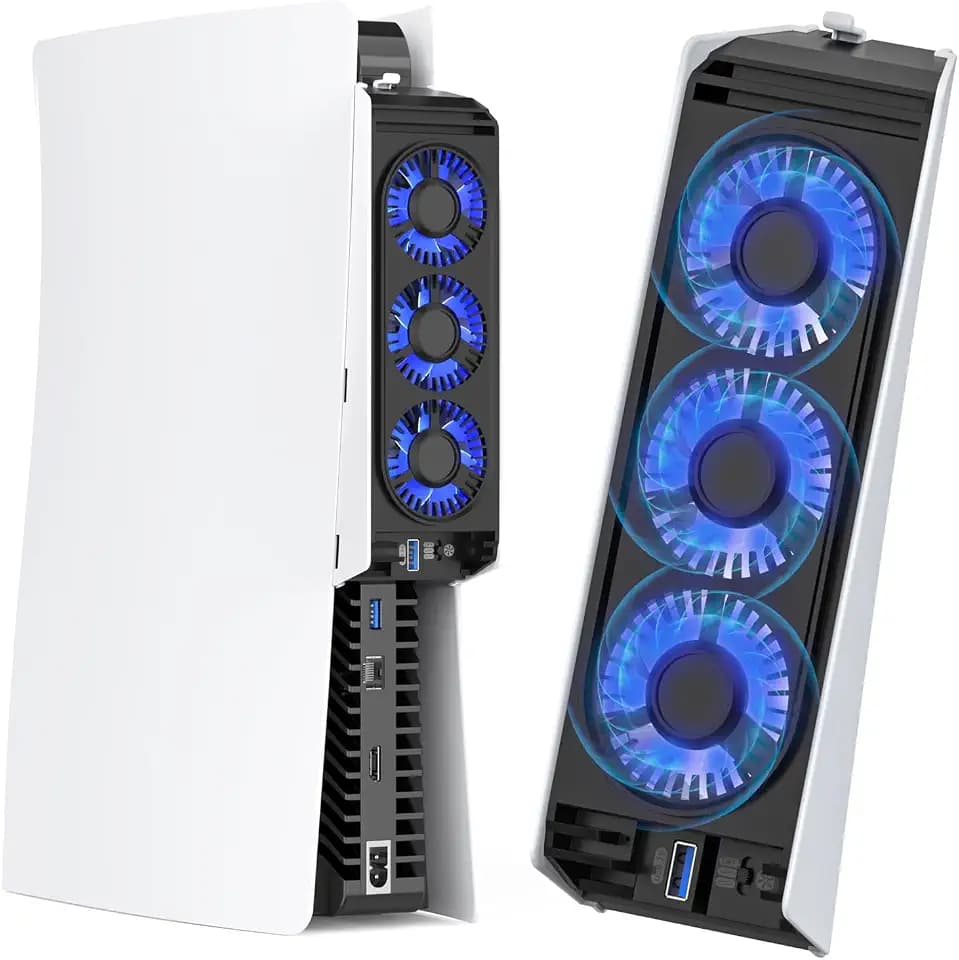 for PS5 Cooling Fan with Led Light,Quiet Efficient Cooling Accessories for PS5 Upgraded Cooler Fan for PlayStation 5 Disc/Digital with USB 3.0 Port,2 Level Speed (Not for PS5 Slim/Pro)
