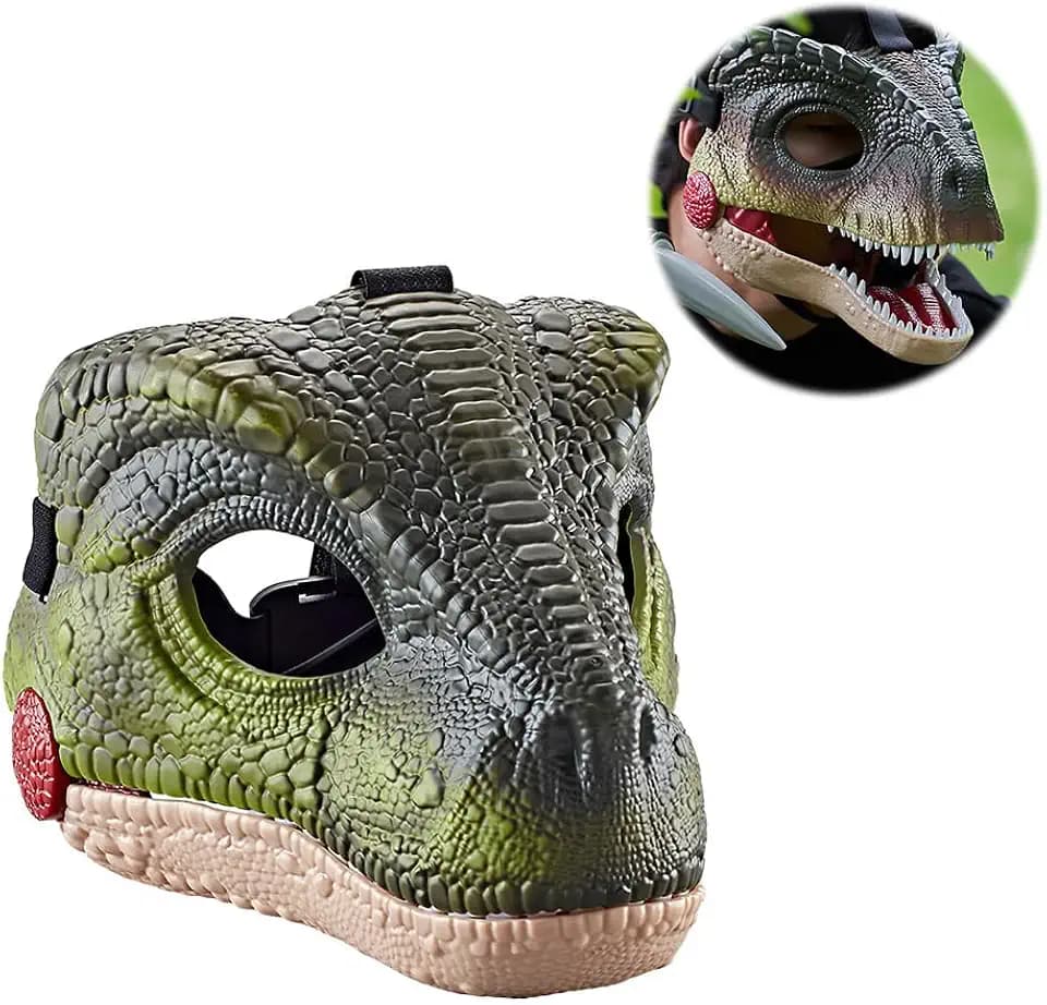 Dino Maske, Realistische Dinosaurier Maske mit Beweglichem Kiefer, Dino Kopfmasken mit Beweglichem Mund und Dinosaurierschrei, Maské für Halloween, Party, Maskerade, Cosplay Geschenk