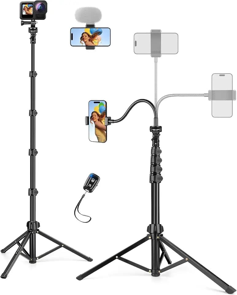 JOILCAN 200cm Hoch Handy Stativ für Smartphone mit 25cm Schwanenhals
