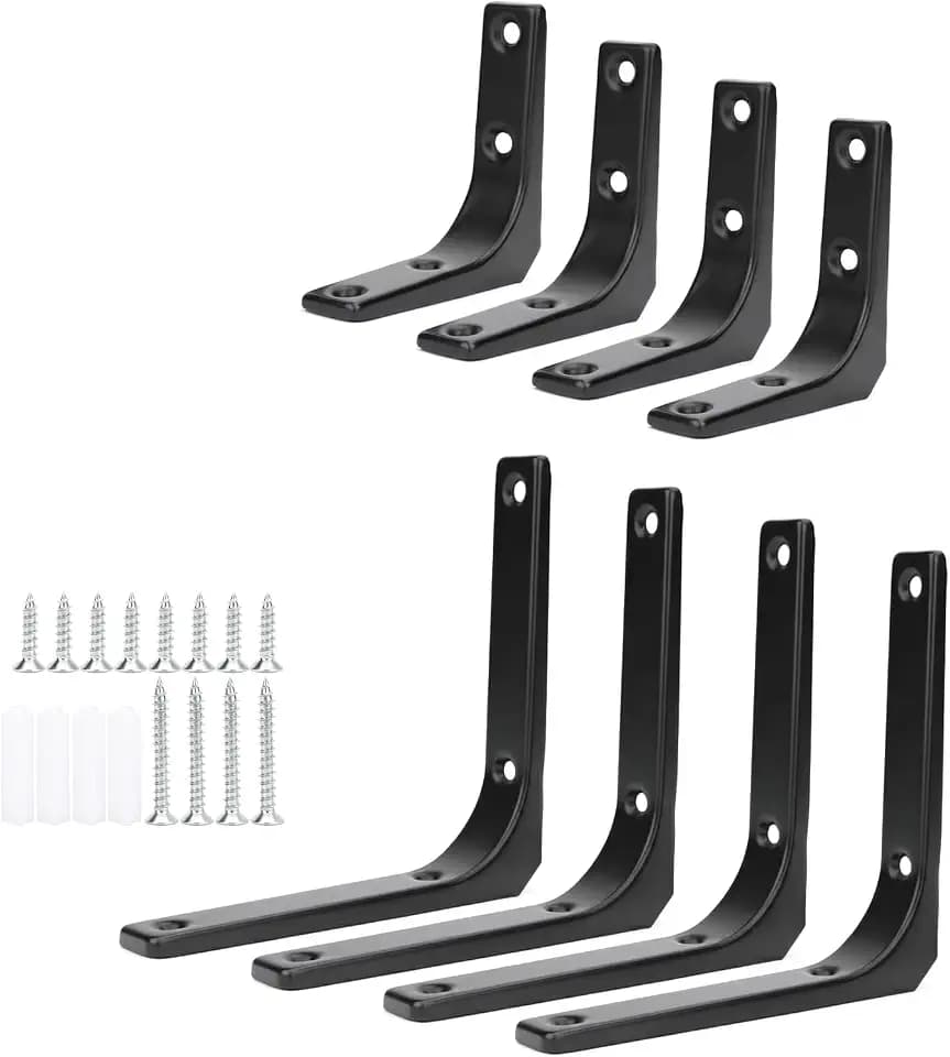 8 Stück Regalhalterung Schwerlastwinkel, Regalwinkel Schwarz Metall, 90 Grad Regalträger, Regal Wandhalterung für Wandmontage Küche Haushalt Büro, mit Schrauben (75mm, 125mm)
