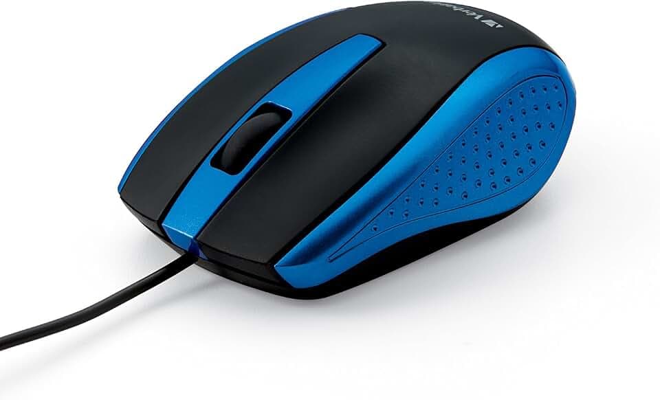 Verbatim Wired USB Computer Mouse - Corded USB Mouse for Laptops and PCs - Right or Left Hand Use, Blue 99743, 1.4" x 2.4" x 3.9"