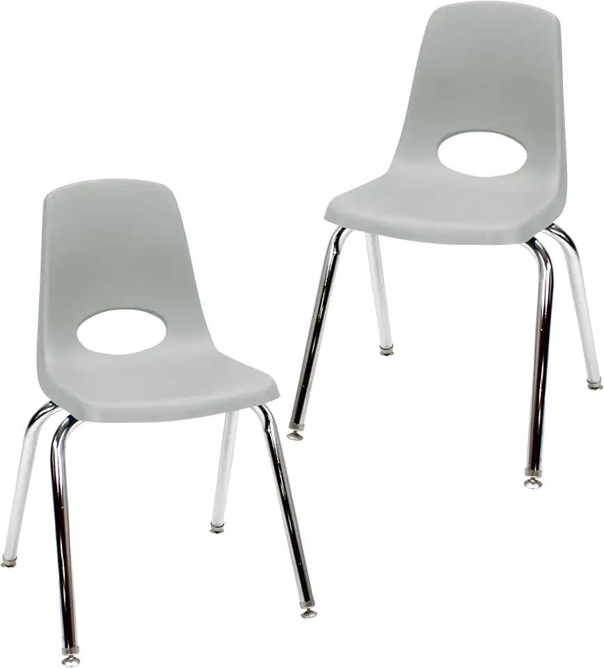 FDP 8" School Stack Chair with Swivel Glides, Light Gray, 2-Pack, 15408-LG