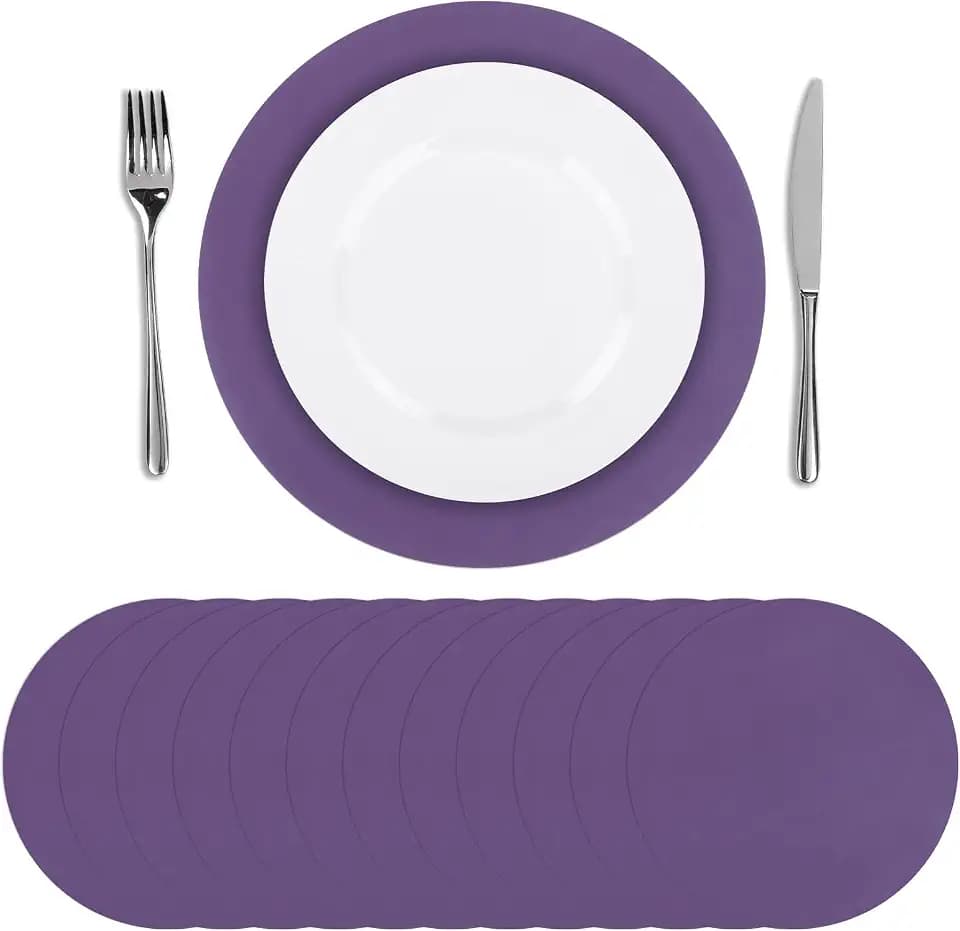 SHACOS 100 PCS Round Paper Placemats 13 inch Disposable Paper Place Mats for Dinner Wedding Birthday Party Festival Table Decoration Indoor Outdoor, Purple