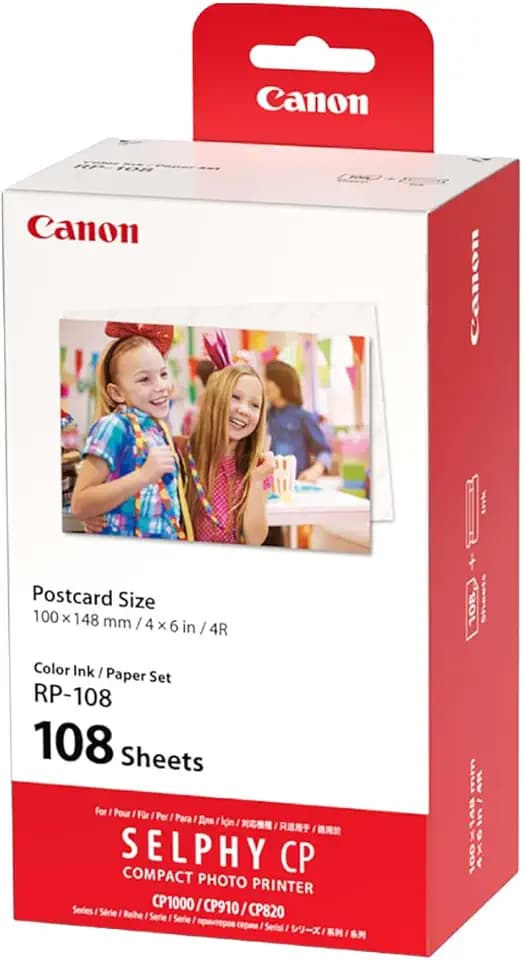 Canon RP-108 Color Ink/Paper Set, Compatible with SELPHY CP910/CP820/CP1200/CP1300