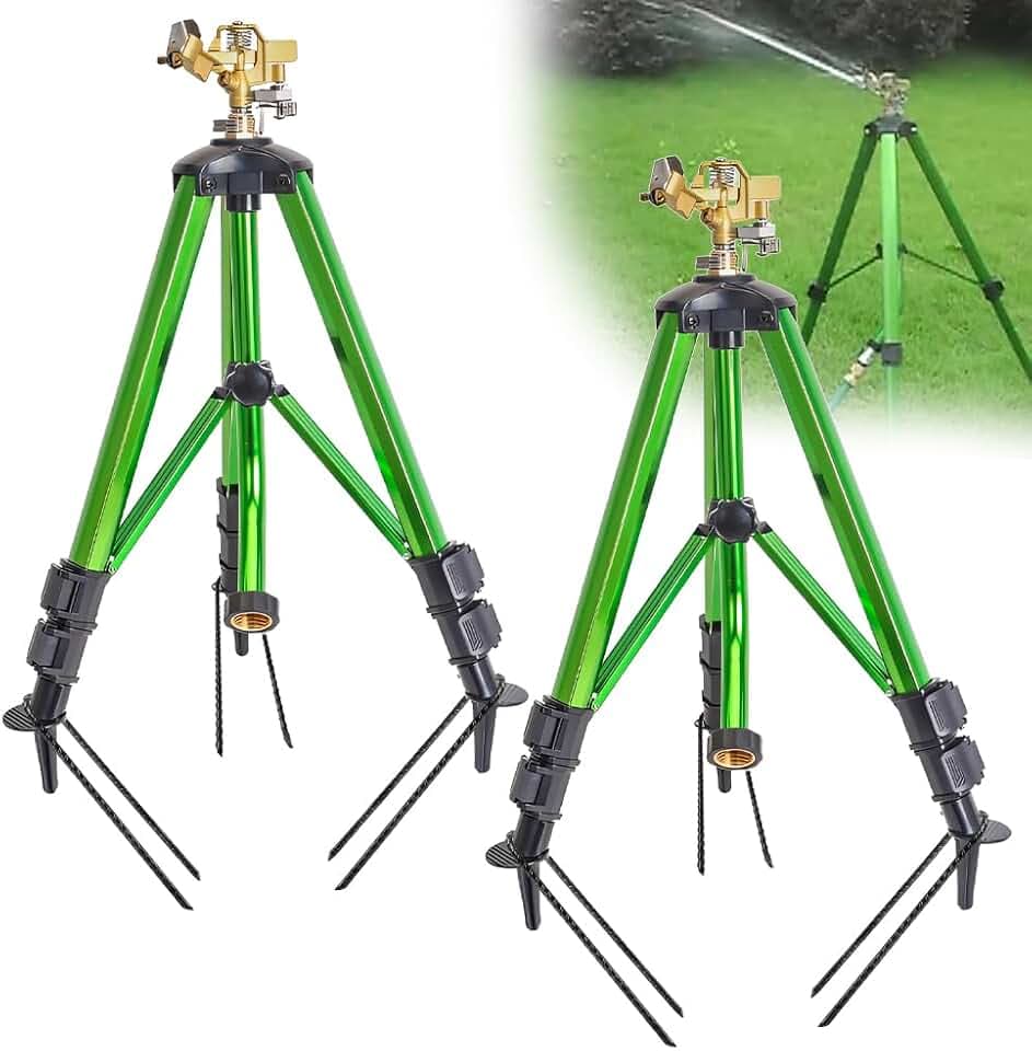 BAUSATZ Outdoor Water Sprinkler for Yard Lawn Sprinkler with Brass Sprinkler Head Tripod Hose Sprinkler 360 Degree Rotating Tripod Sprinkler Adjustable Garden Sprinkler Heavy Duty Impact Sprinkler 2pc