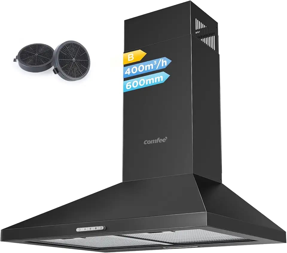 COMFEE' Dunstabzugshaube 60 cm PYRA17B-60 Edelstahl Dunstabzugshaube Küche mit LED, Rücklaufsystem und Kohlefilter