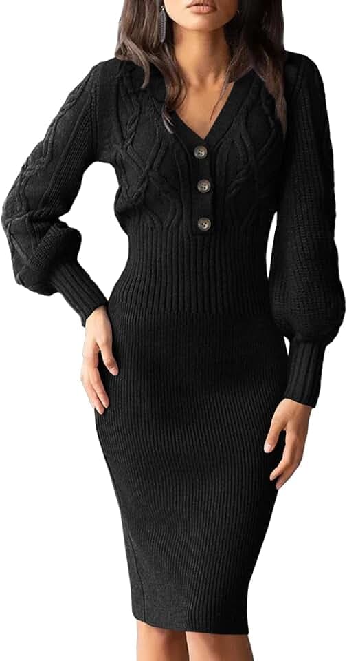 Cicy Bell Damen Strickkleid V-Ausschnitt Kleid Pulloverkleid