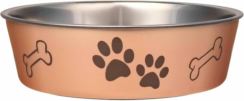 Loving Pets Bella Dog Bowls- Stainless Steel Dog & Cat Bowls - Spill Proof Dog Food Bowl, Cat Bowl, Puppy Essentials & Pet Supplies Great for Home & Travel (Large 35-65 lbs, Champagne)