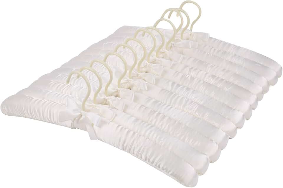 Tosnail 12 Stück Satin Gepolsterte Kleiderbügel, Schaumstoff Gepolsterte Kleiderbügel - Elfenbein