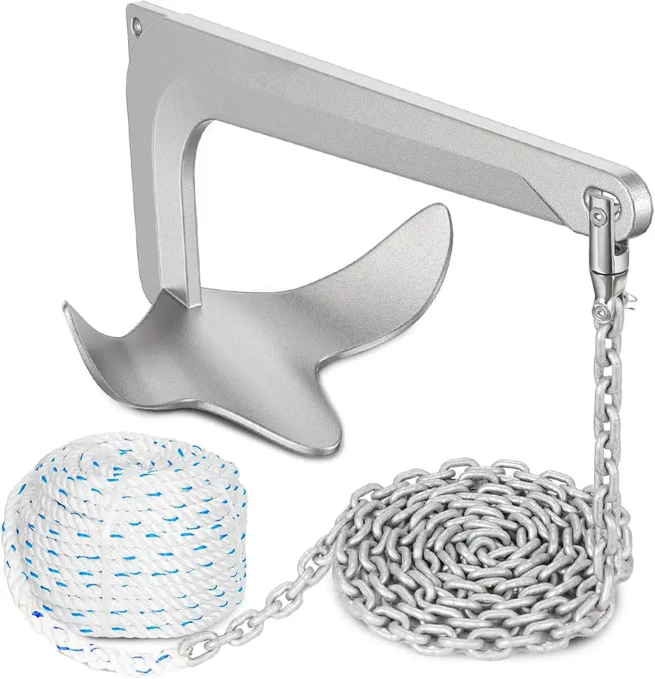 Boat Anchor Kit Galvanized Steel Bruce Style Claw Anchor, HT G4 Short-link Marine Chain,3-strand Nylon Rope, Swivel Connector for Boat Fishing,Sailing18 20 21 22 23 24 25 26 27 28 32 35FT Boats
