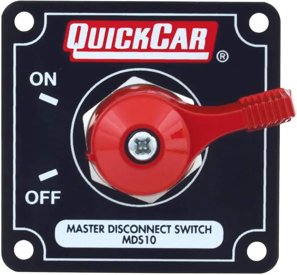 QuickCar Racing Products 55-011 Red 2-1/2" High x 2-1/2" Wide Handle Battery Master Disconnect Switch with Alternator Post and Black Mounting Panel
