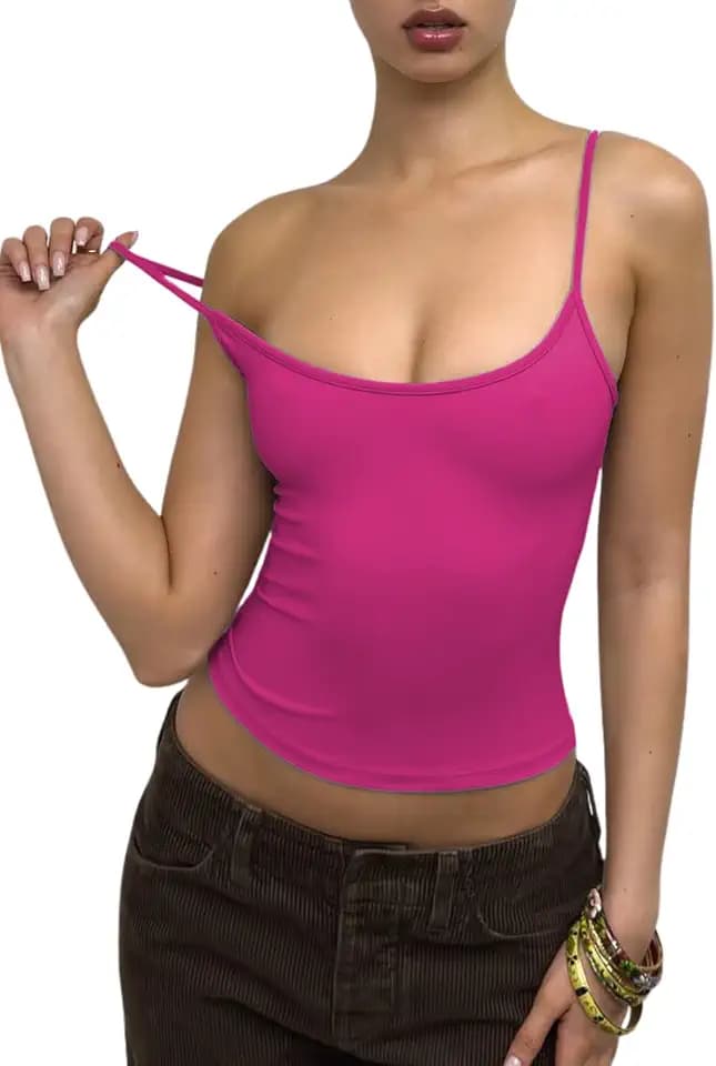 Women's Fitted Spaghetti Strap Scoop Neck Cami Tank Top