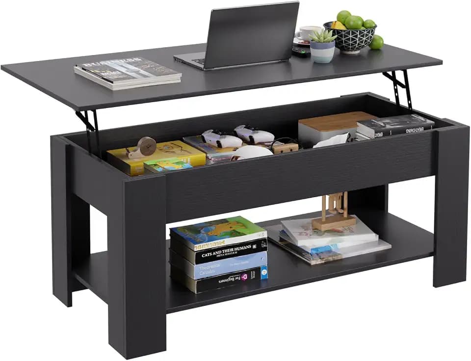 FDW | 47" Lift Top Coffee Table | Black | with Hidden Storage