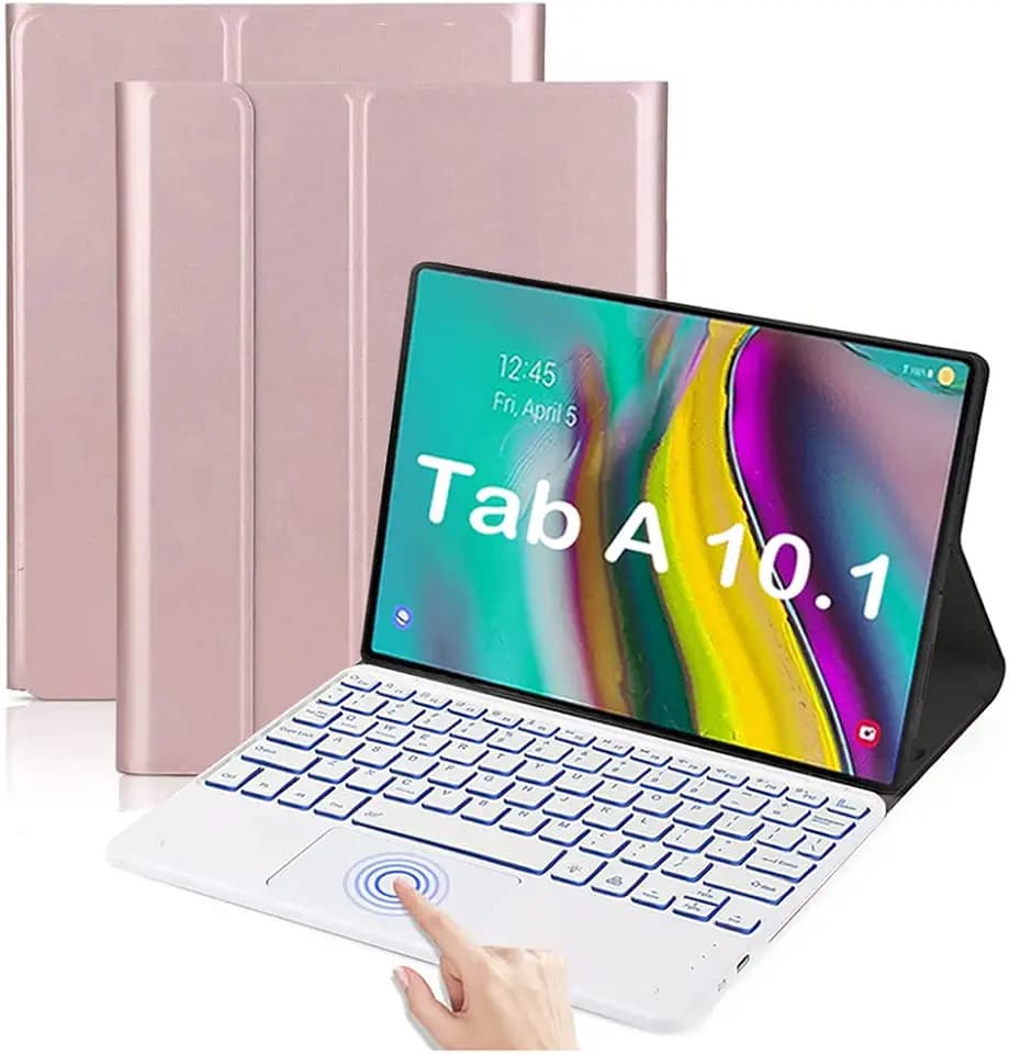 Backlit Touchpad Keyboard Case for Galaxy Tab A 10.1 2019 SM-T510/T515, PU Leather Stand Cover with Magnetically Detachable Wireless Bluetooth Keyboard for Tab A 10.1 2019, Rosegold