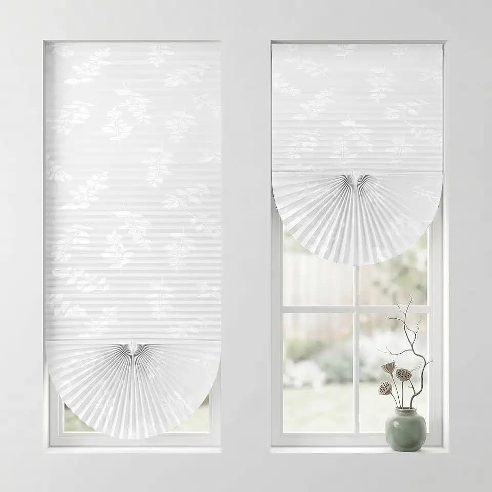 Sekey Plissee ohne Bohren zum Kleben Zuschneidbar Rollo Scalloped Roller Klebefix Plissee 60x130cm2pcs Weiß mit Muster