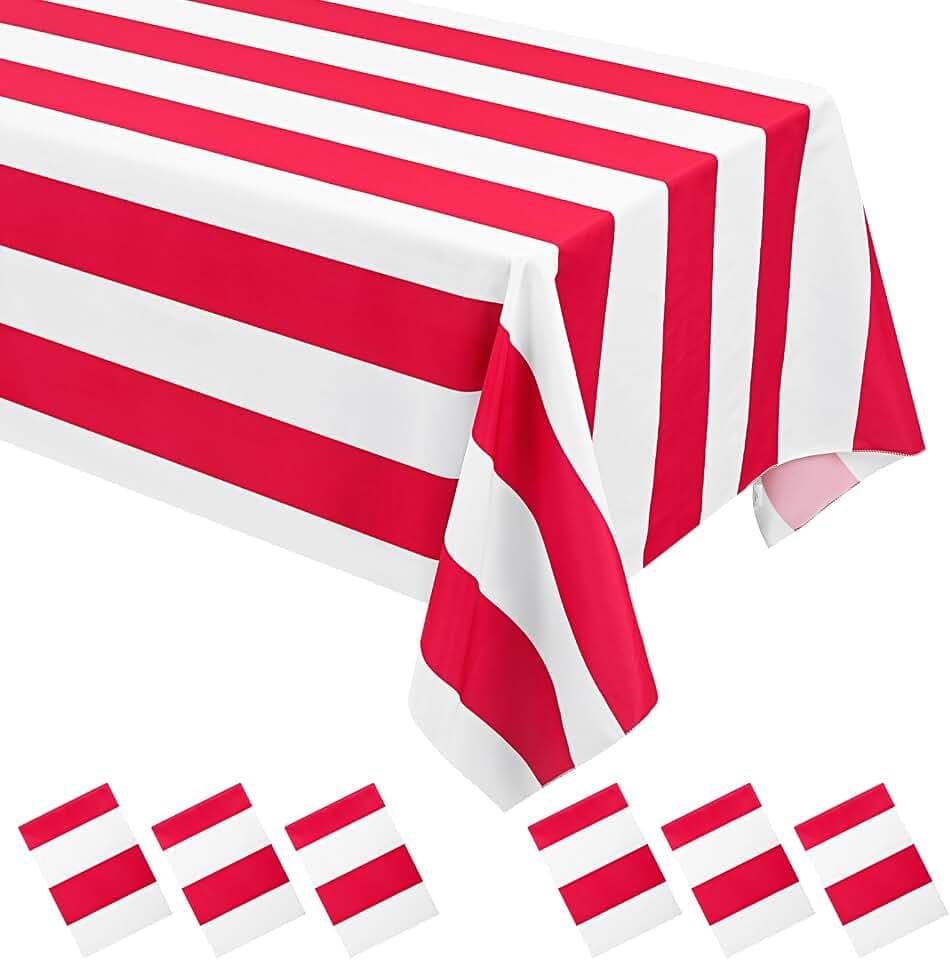 Striped Tablecloth,Red and White Table Cloth,6 Pcs 60x84 Inch