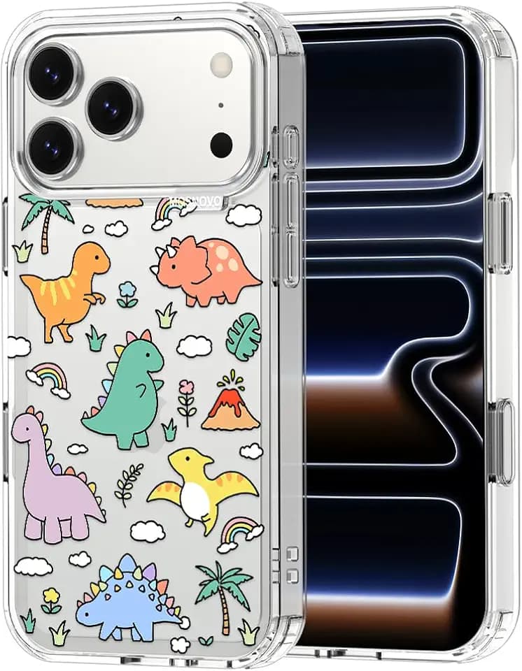 MOSNOVO for iPhone 17 Pro Max Case | Military Grade 6.6ft Drop Tested | Camera Control | Clear with Dinosaur Land Design
