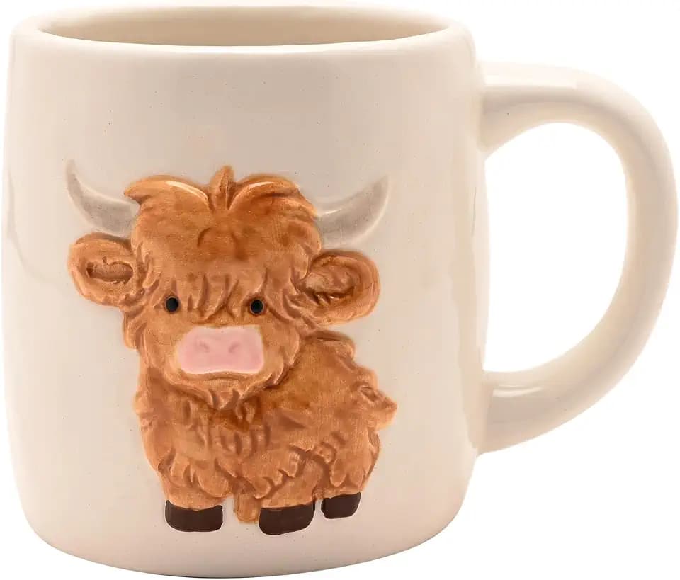 Country Living Hochlandkuh Keramiktasse - Rustikale Tasse mit Tiermotiven für Tee, Kaffee & heiße Schokolade, Geschenk für Tierliebhaber