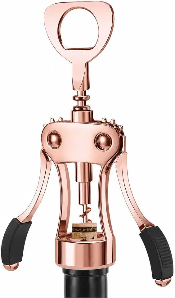 KORCCI Wine Opener, Heavy-Duty Zinc Alloy Wing Corkscrew, Premium Beer Bottle Opener, Multifunctional Wine Accessories with Ergonomic Handle and Sharp Screw, for Kitchen, Bar, Restaurant (Rose Gold)