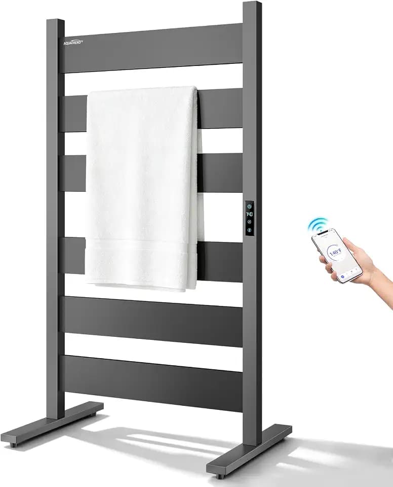 WiFi Towel Warmers for Bathroom, 6 Flat Bars Heated Towel Rack, Black
