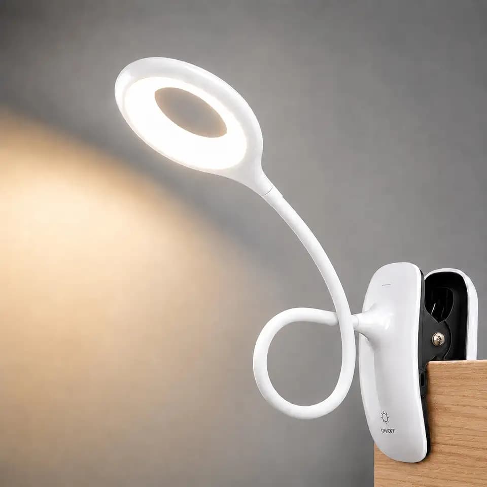 Leselampe mit Klemme Weiß, 3 Lichtfarben Dimmbar
