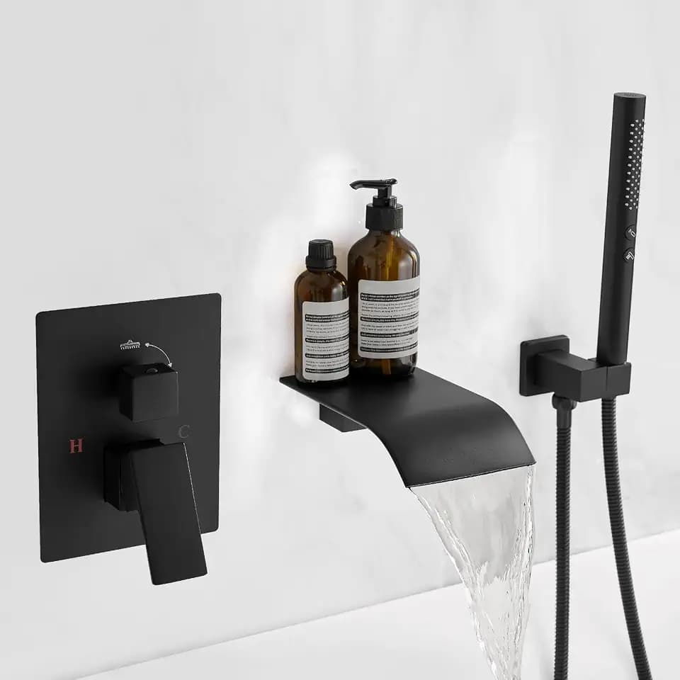 RUMOSE Wall Mount Bathtub Faucet Waterfall Tub Faucet with Handheld Sprayer