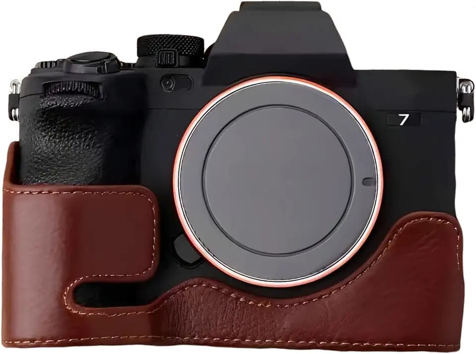 Camera Half Case Compatible with Sony Alpha7Rv/A7R5/A7M4/ILCE-7M4/ILCE-7RM5 Genuine Leather Protective Aluminum Core Shockproof Design Handmade Premium Leather Full Access (Coffee)