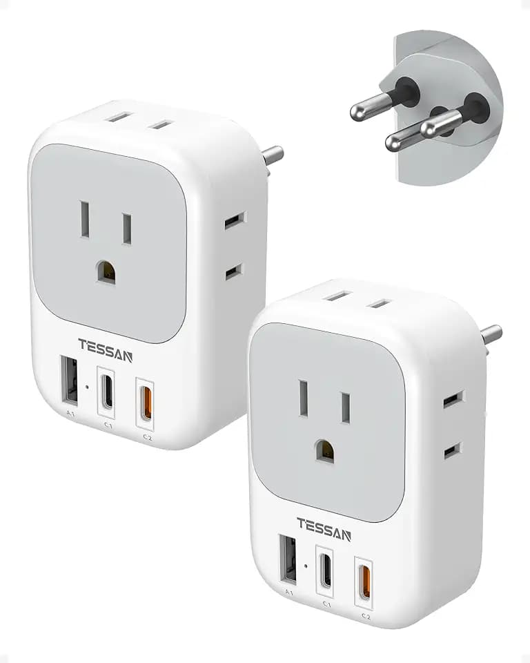 TESSAN Switzerland Travel Plug Adapter PD 20W, 2 Pack Type J Power Adapter