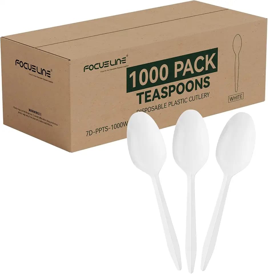 FOCUSLINE 1000 Pack Plastic Teaspoons White, Disposable Spoons Bulk