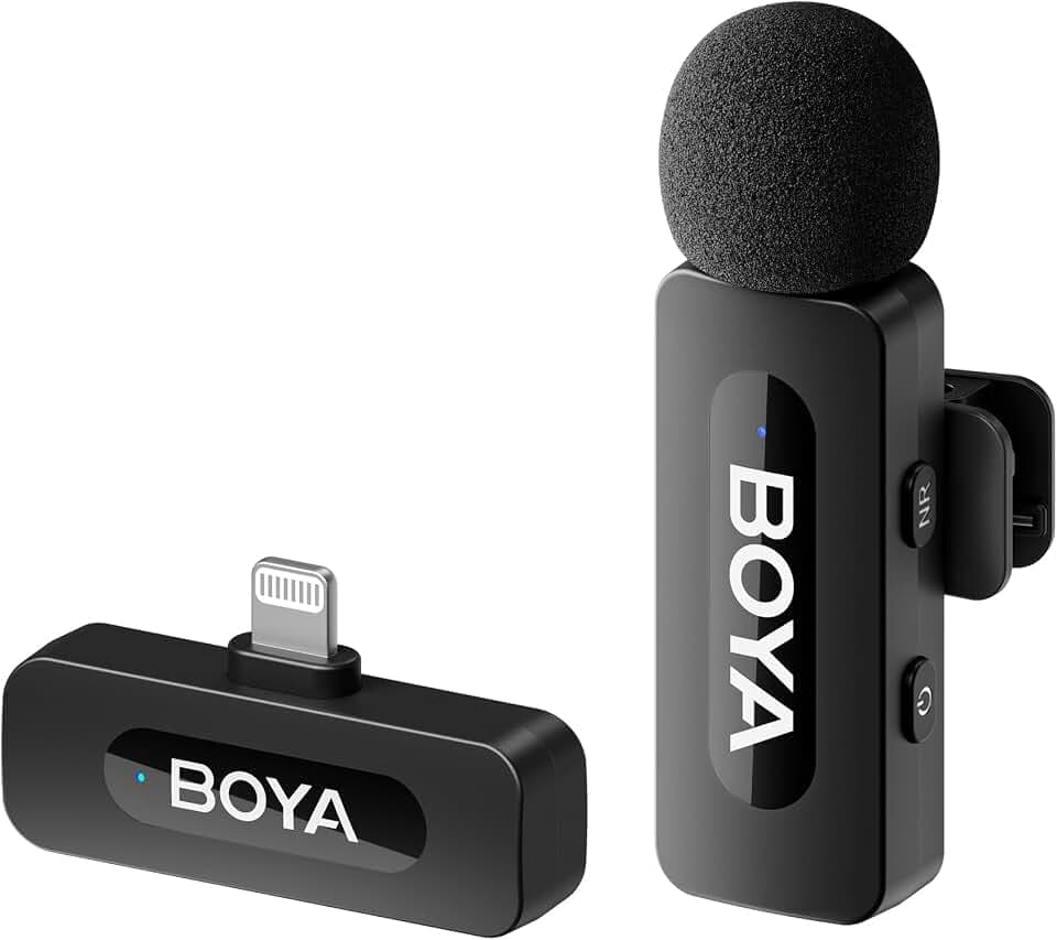 BOYA by-V1 Wireless Lavalier Mikrofon for iPhone, Handy Mikrofon iPhone Kabellos, 100m Reichweite, Mini Ansteckmikrofon für Podcast,Video, Vlog, YouTube, TikTok