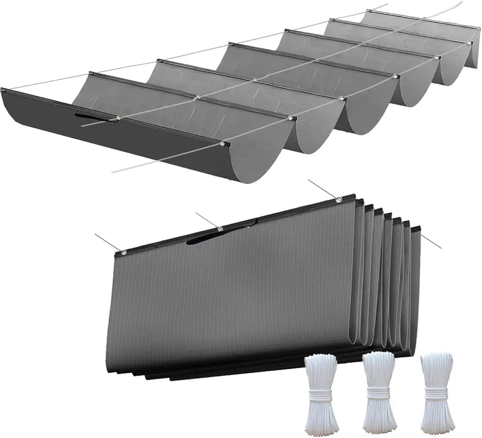 Einziehbares Welle Sonnensegel 1x3m, Verstellbare Pergola Markise mit wasserdichtem & UV-beständigem Segeltuch, Reißfeste Schattenabdeckung Inkl. Befestigungsseilen für Terrasse Pergola,Dunkelgrau