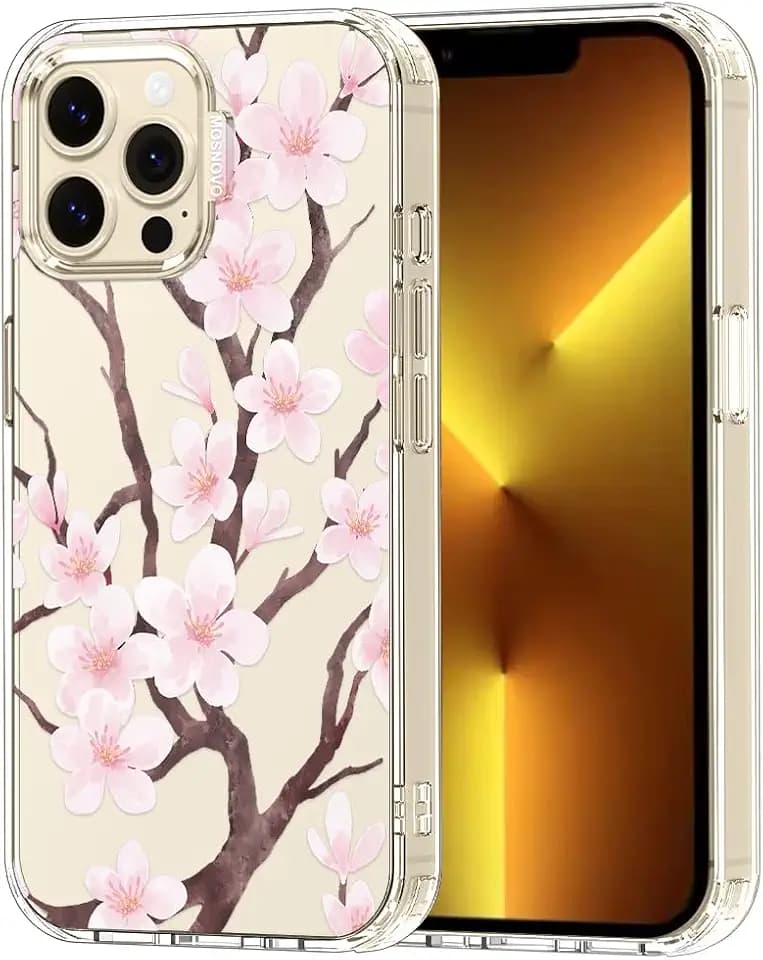 MOSNOVO for iPhone 13 Pro Max Case, [Buffertech 6.6 ft Drop Impact] [Anti Peel Off] Clear Shockproof TPU Protective Bumper Phone Cases Cover with Cherry Blossom Design for iPhone 13 Pro Max