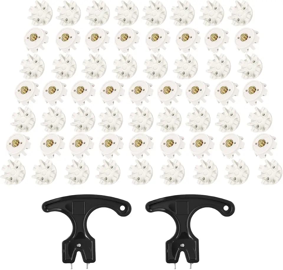 60-Piece Premium Golf Spikes Replacement Kit with 1 Cleats Spanner Heavy-Duty Sports Spikes for Cricket Shoe Players & Wet Grass Field Sports(White)