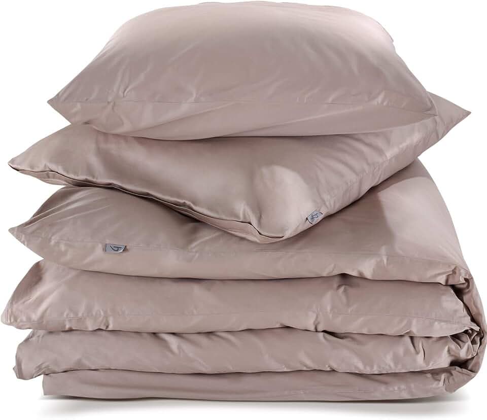 herzbach home Mako-Satin Bettwäsche | 100% Baumwolle | atmungsaktiv & kuschelig weich | Uni einfarbig | Set 2 teilig - 135 x 200 cm + 80 x 80 cm (Taupe)