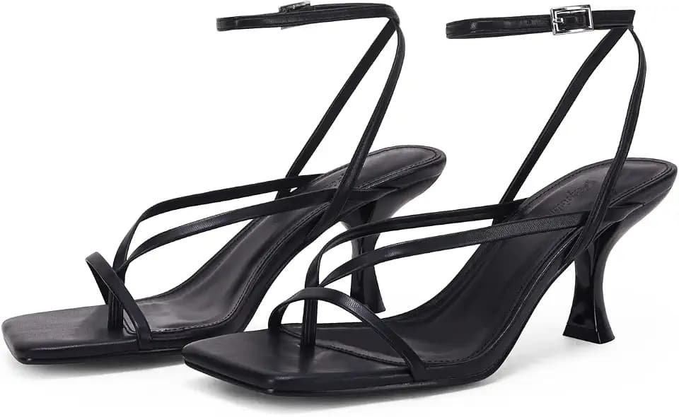 PiePieBuy Women's Lace Up Heeled Sandals Square Flip Flop High Heels Strappy Party Shoes
