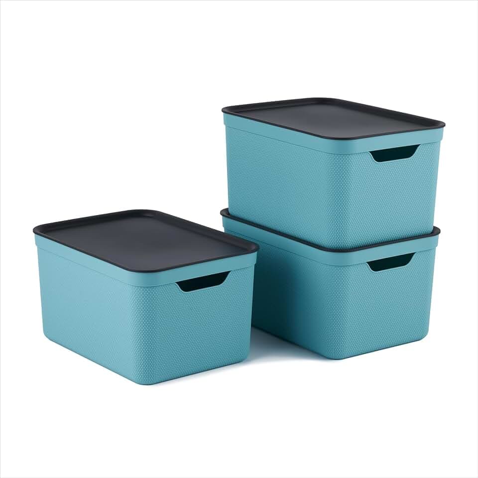 Jive Aufbewahrungsbox mit Deckel 16 L 3er-Set Stapelboxen mit Griff Türkis