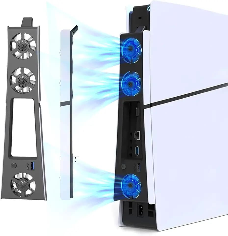 PS5 Slim Kühlventilator, leiser mit LED und USB-3.0-Hubs, Zubehör kompatibel mit Playstation5 Slim Digital & Discs Edition