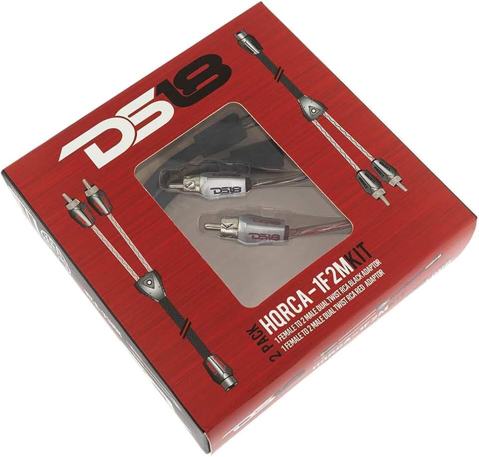 DS18 HQRCA-1F2MKIT RCA Y Adapter or Splitter - 2-Male to 1-Female RCA Connectors Extension Cord - Connect Subwoofer or Amplifier to TV, CD, DVD Player (Pack of 2 - Red & Black)