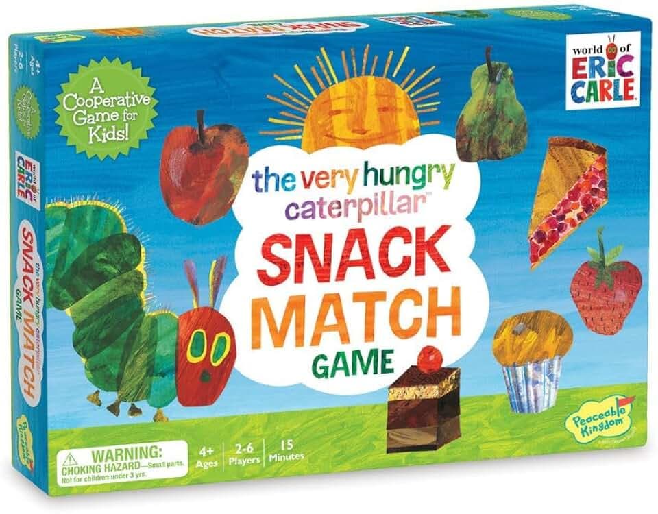 World of Eric Carle , The Very Hungry Caterpillar Snack Match Game – Cooperative Memory Board Game for Kids  Ages 4+, 2‑6 Players, 3‑D Leaf Board & 31 Tokens Included