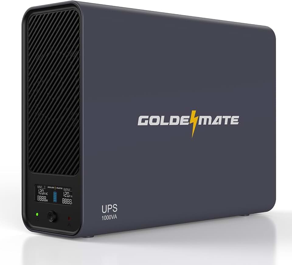 GOLDENMATE 1000VA/600W Lithium UPS Battery Backup & Surge Protector, Gray