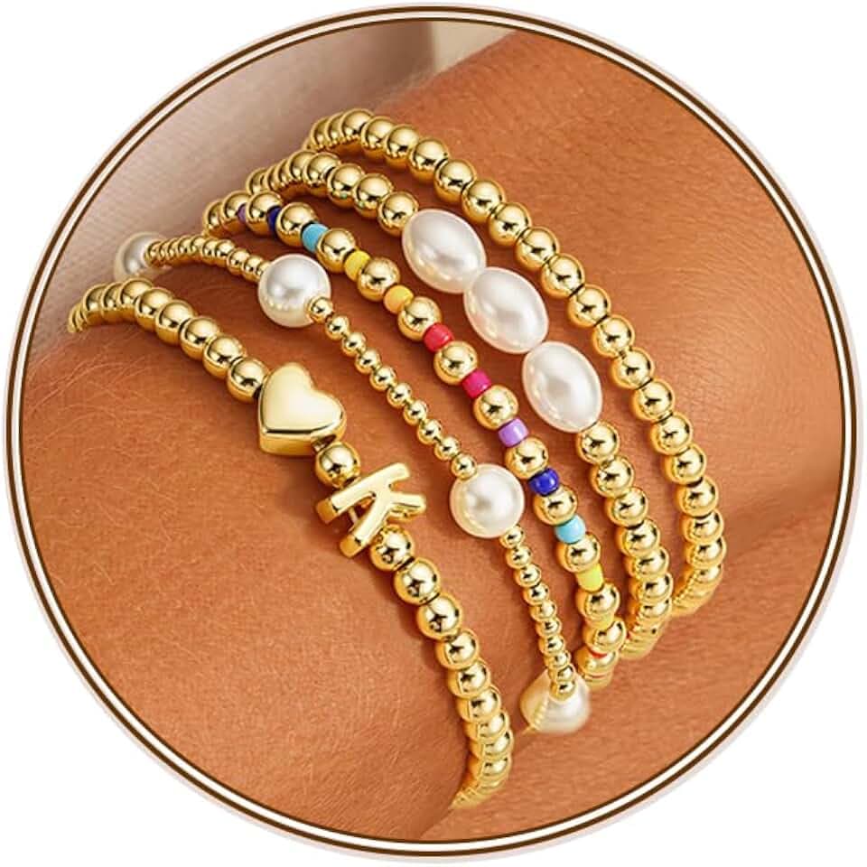 Turandoss 5PCS Heart Initial Bracelet Set for Girls, Jewelry Birthday Gifts