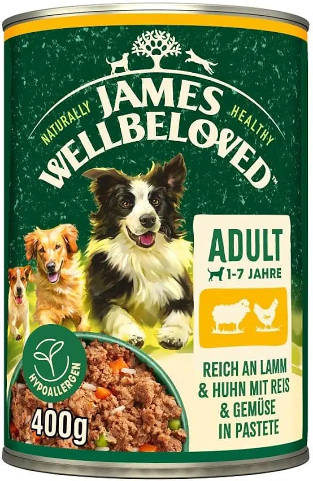 James WELLBELOVED 6 x 400g Hund Dose Nassfutter ohne Getreide, Lamm & Huhn in Pastete