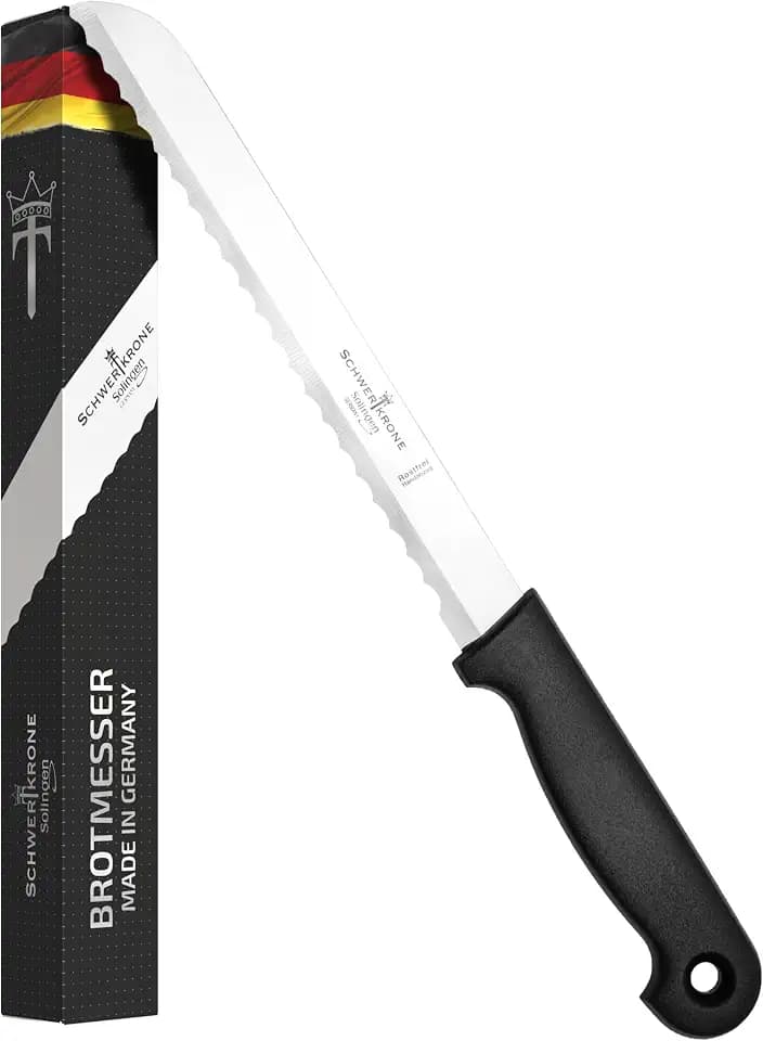 Schwertkrone® Brotmesser Wellenschliff [MADE IN SOLINGEN - GERMANY] - Bread Knife - Großes Brotmesser mit Griff - Brötchen- & Brotschneidemesser - Sägemesser aus Rostfreiem Edelstahl (Klinge: 17cm)