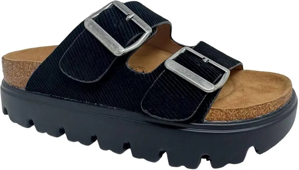 Very G Women's Jazmin Dual-Adjustable-Buckle-Strap Slip-on Chunky Platform Sandals