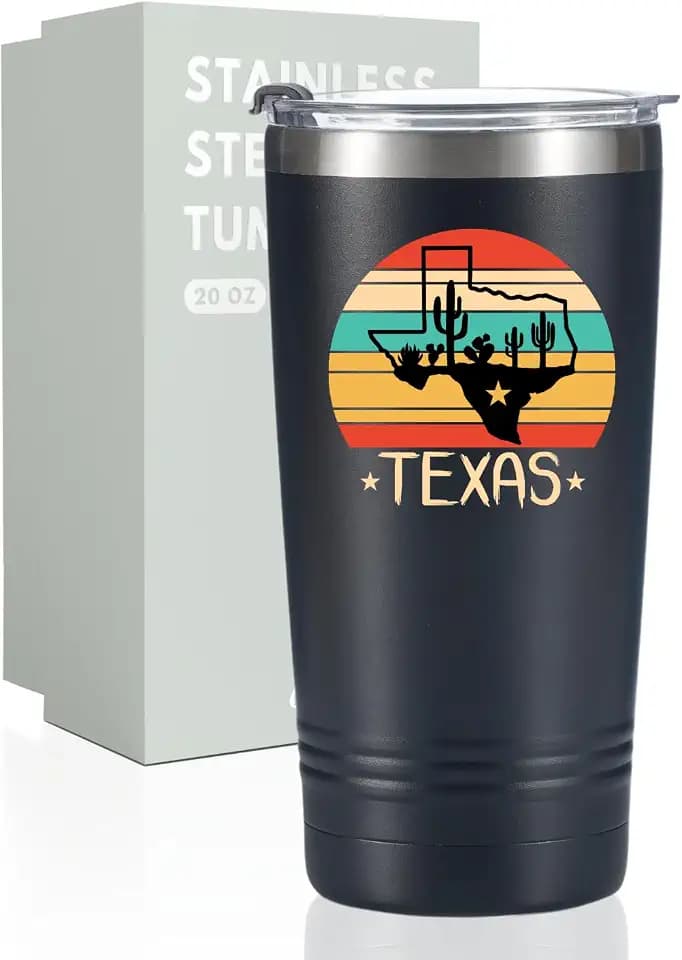 Onebttl Texas Gifts for Men Women, Texas Souvenirs Travel Homesick Gift, 20oz Stainless Steel Tumbler with Lid Straw, Perfect for Christmas - Black Colorful