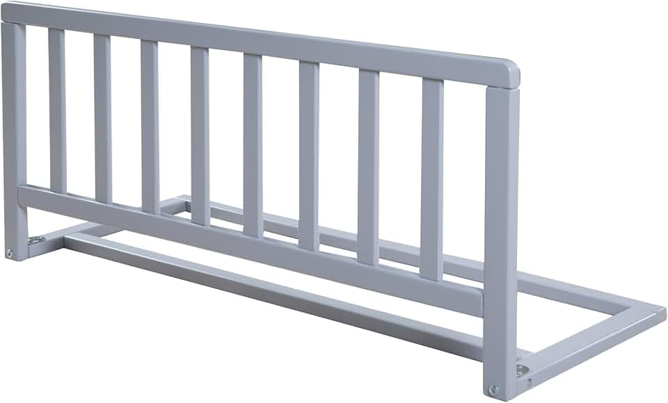 roba Bettschutzgitter 90 cm Länge aus Massivholz, sicherer Rausfallschutz für Babys und Kinder ab 18 Monaten, einfache Montage ohne Bohren, Höhe 38 cm, klappbar mit extra Sicherung, taupe