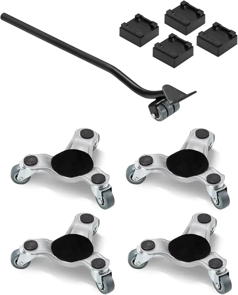 VEVOR Möbelwagen 4er-Set, 158 x 158 x 65 mm, 200 kg Tragkraft, 3-rädriger, Möbelroller aus Stahl mit dreieckiger Lenkrolle, Transportroller für Haushaltsgeräte, Sofa, Kühlschrank
