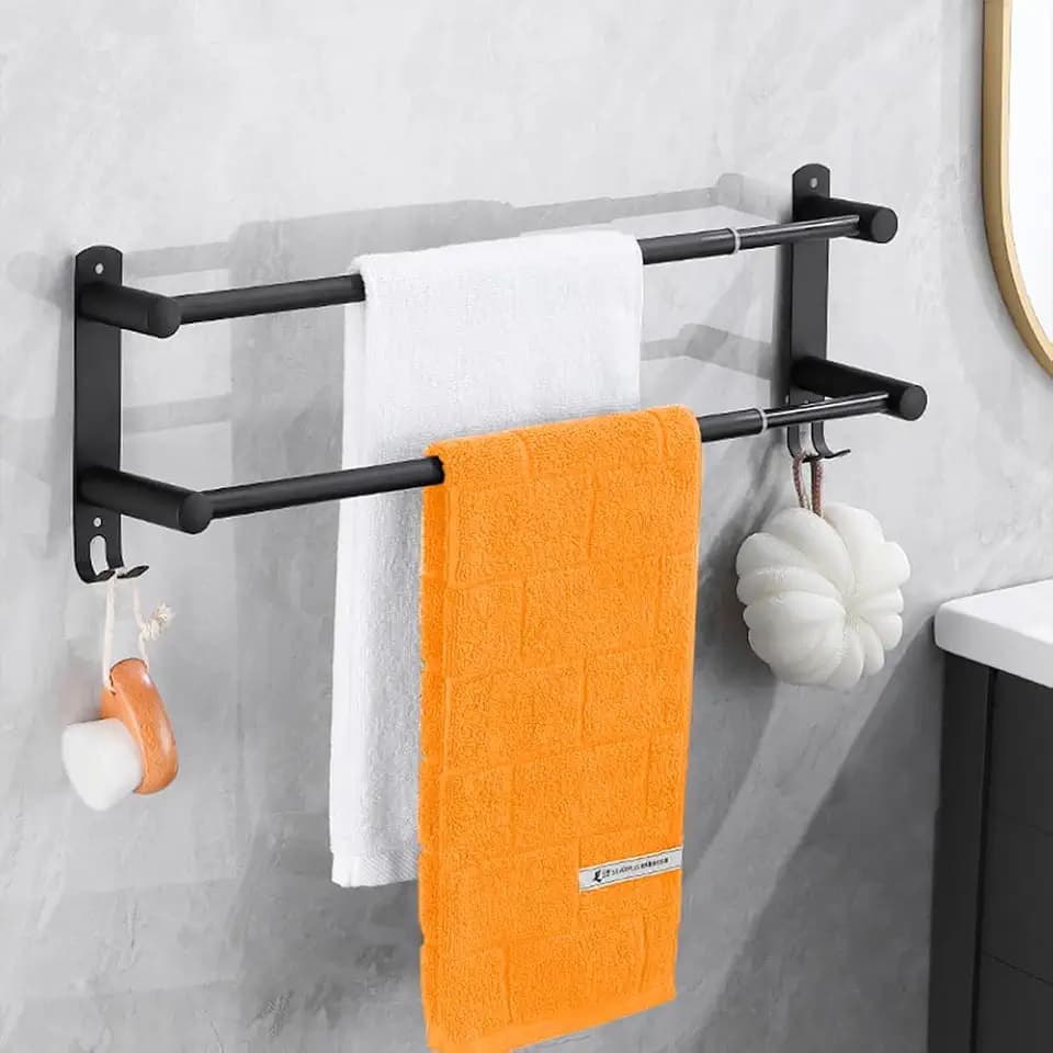 Einziehbar Handtuchhalter 43-78CM Edelstahl Handtuchhalter Bad Handtuchstange Wand-handtuchhalter mit Schrauben, Handtuchablage für Badezimmer Küchen Toilette (Schwarz, 2 Schicht)