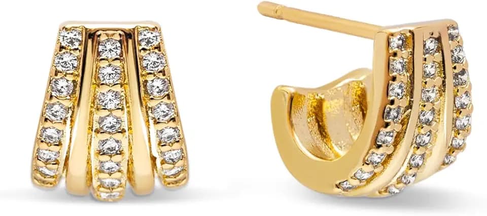 SINGULARU Hamptons Ohrringe aus Messing mit 18-karätigem Gold oder Rhodium und Zirkonia; Schmuck für Damen.