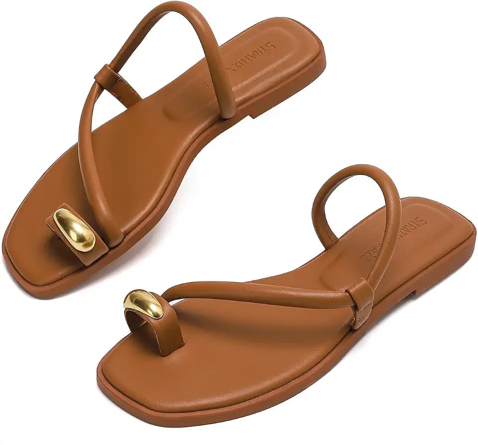 Stratuxx Kaze Women's Toe Ring Flat Sandals Dressy Thong Toe Loop Slides